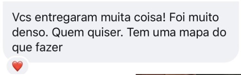 Print de cliente dizendo que a consultoria entregou um mapa do que fazer