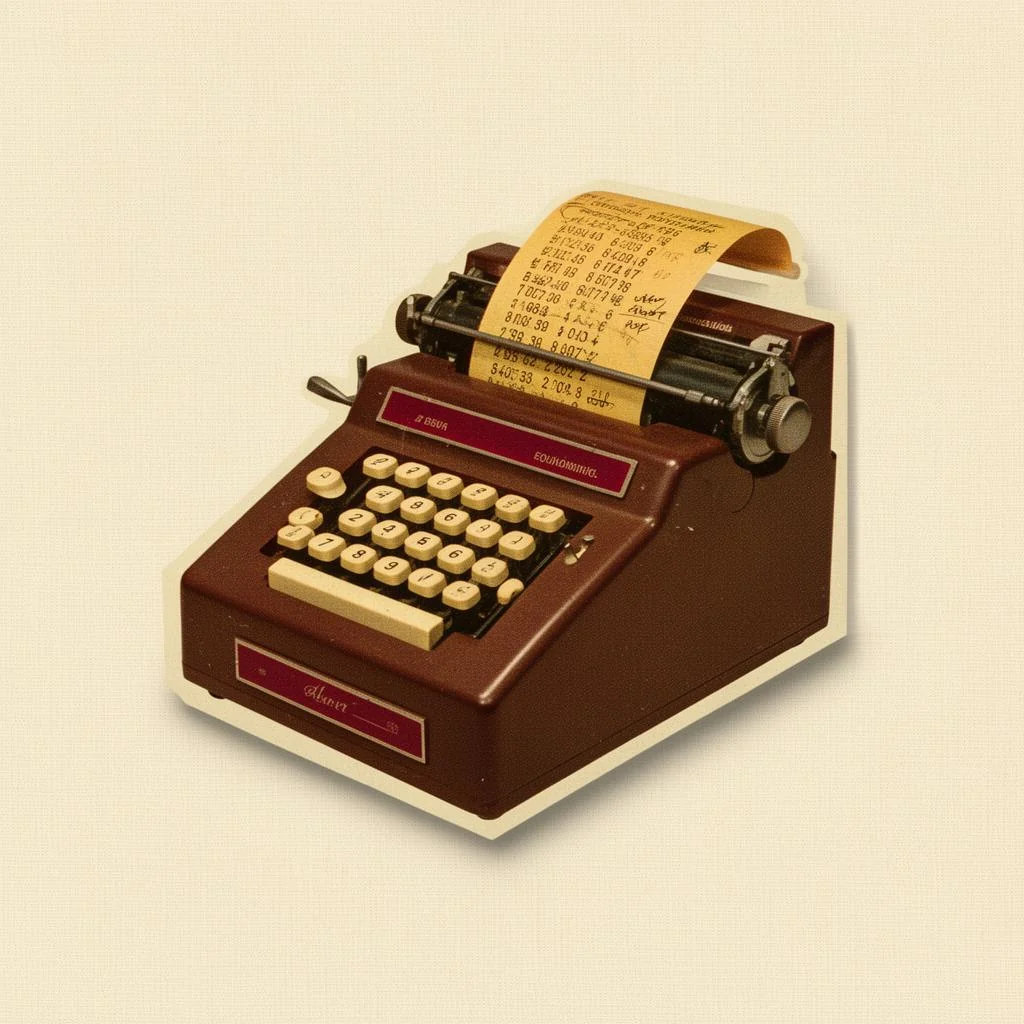 Calculadora mecânica vintage, símbolo de operação de receita